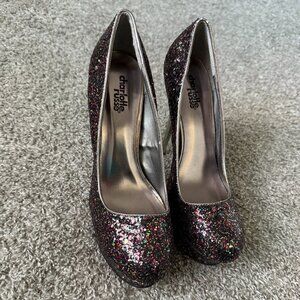 Colorful Rainbow Sparkle Glitter Shiny High Heels Womens US Size 8 - Silver Heel